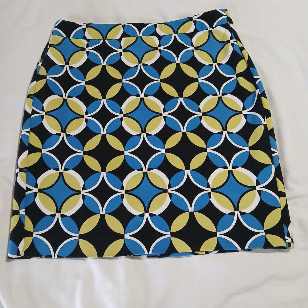 Banana Republic stretch cotton blue/black/brown geometric mini skirt size 8